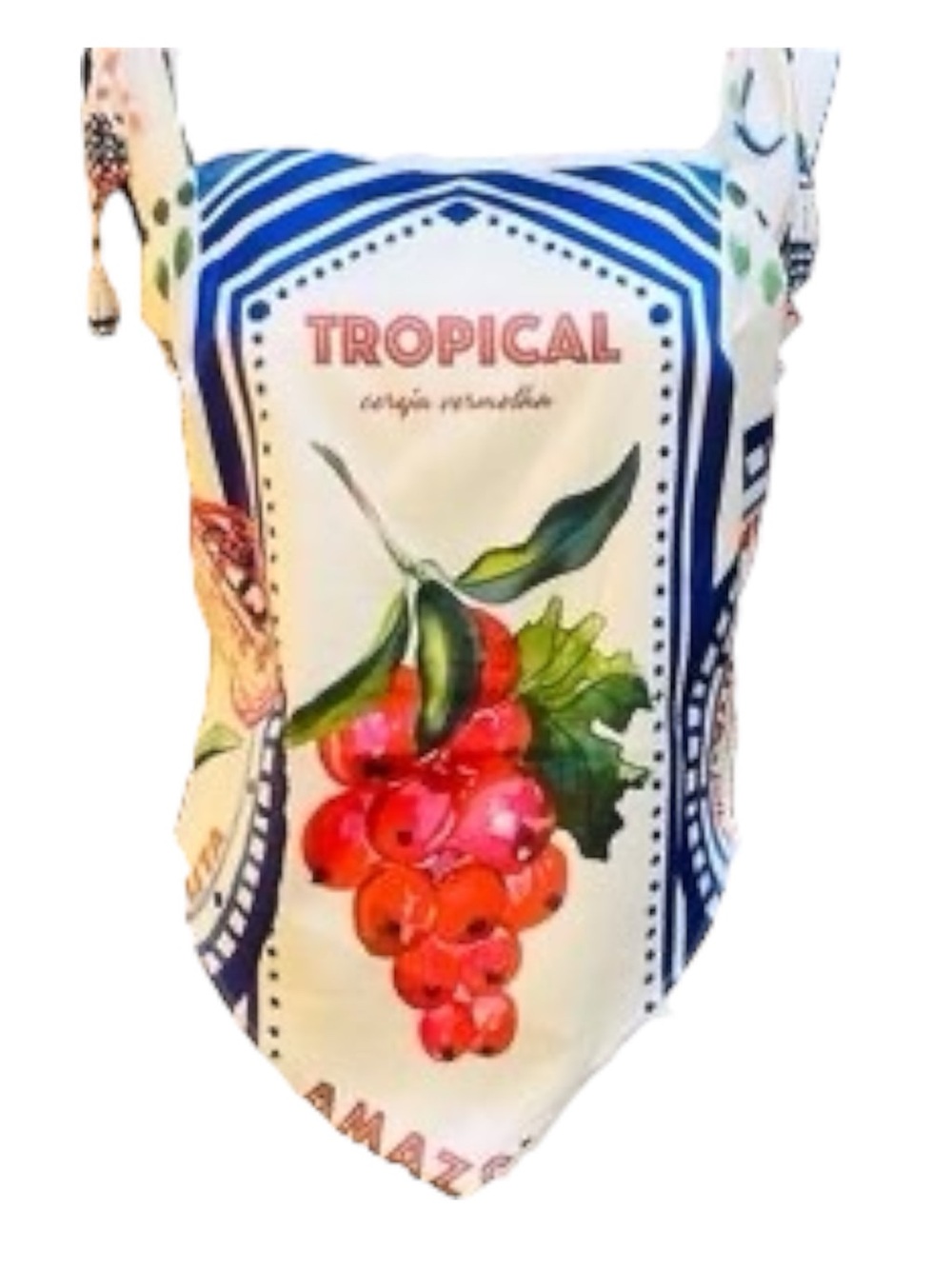 Rachel Zoe Tropical Printed Tank Top in White, Blue, Red Medium